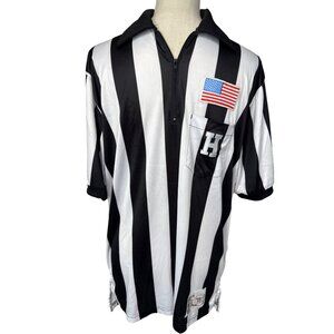 Honigs Referee Shirt Black & White Stripes Zip Collar L